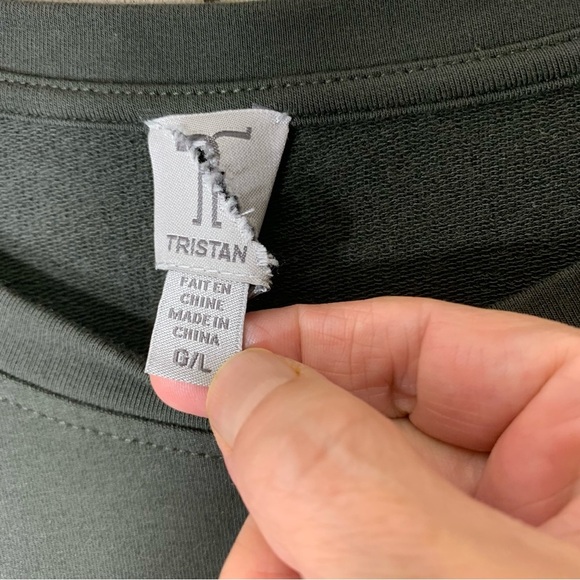 Tristan Long Sleeve Dress Modal Cotton Deep Green Jersey Sz L Pocket Ruffle Hem - Picture 10 of 15